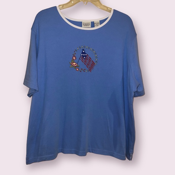 Vintage Classic Elements Woman Blue Patriotic Flag Short Sleeve Top - Picture 1 of 6
